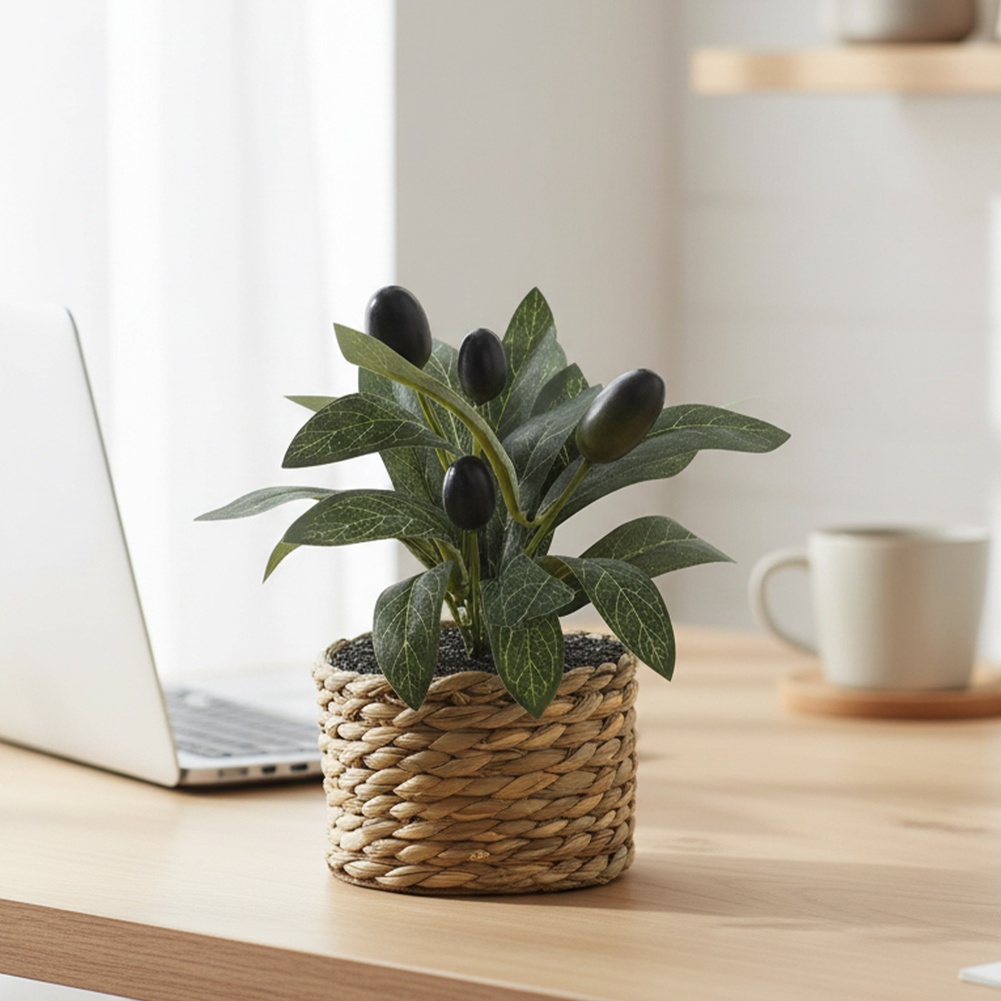 Home Office Layout - 人工植物 ポケットオリーブツリー プラスチック製フェイク植物 盆栽 ホームオフィス テーブル