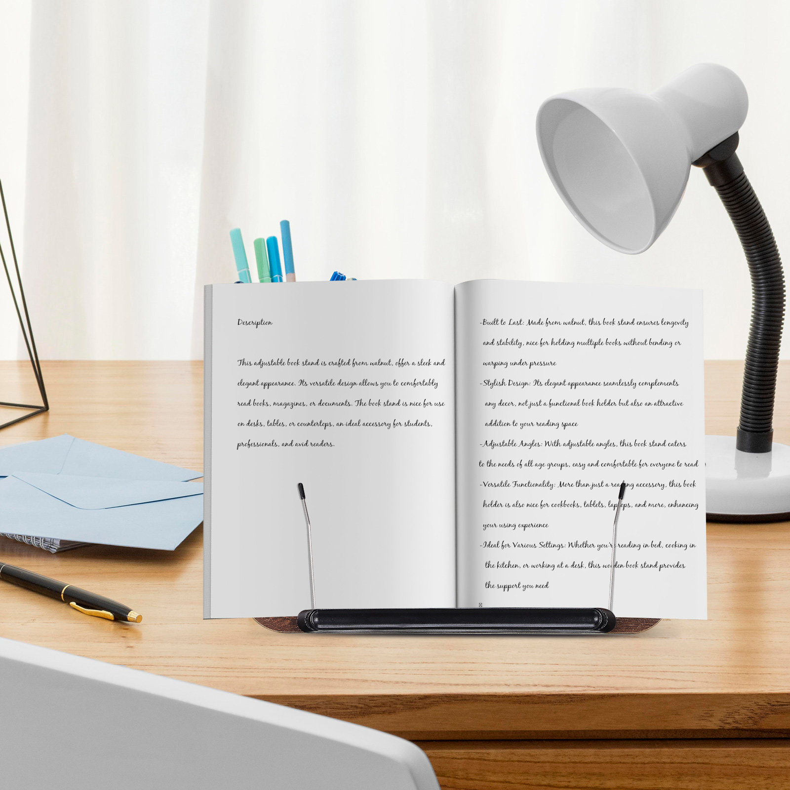読書用の角度調整可能なウォールナット製ブックスタンド。13段 - Document Holder Stand のレビューと価格