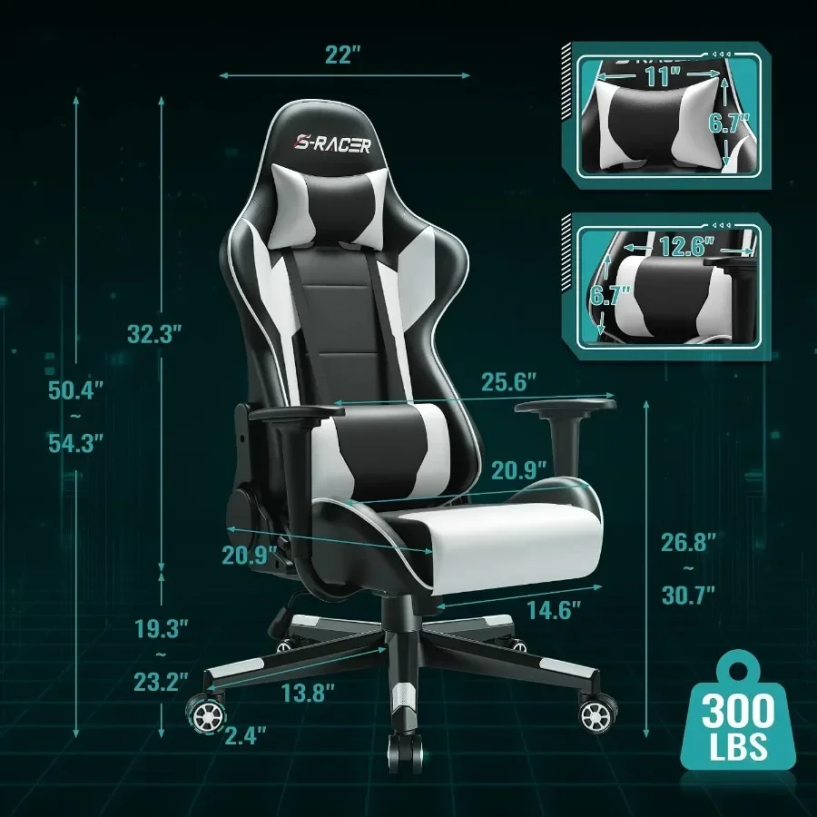 オフィス用ゲーミングチェア、PUレザー、ホワイト、高背もたれ - Ergonomic Office Chair のレビューと価格