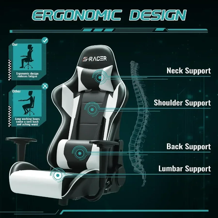 オフィス用ゲーミングチェア、PUレザー、ホワイト、高背もたれ - Ergonomic Office Chair のレビューと価格