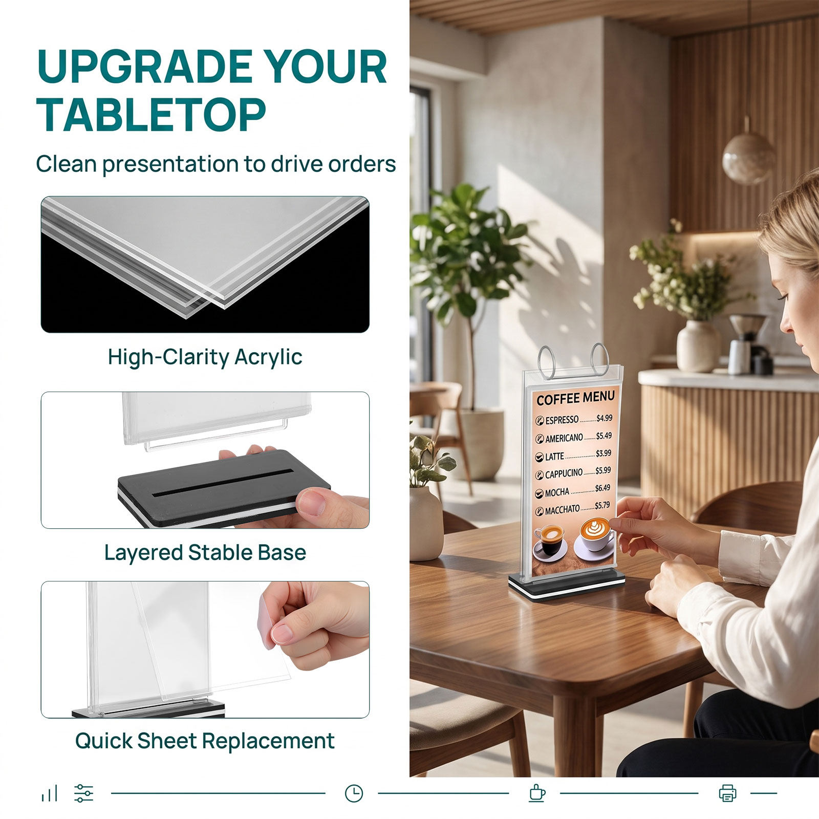 2個入り、折りたたみ式のメニュースタンド。洗練されたモダンな - Document Holder Stand のレビューと価格