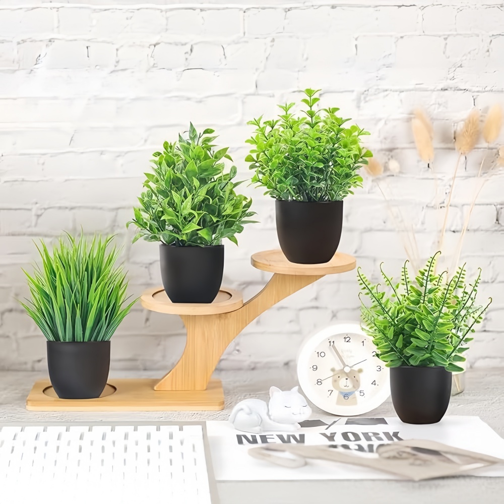 4個セット ミニ人工植物 鉢植え 室内/屋外装飾 グリーン盆 - Home Office Layout のレビューと価格